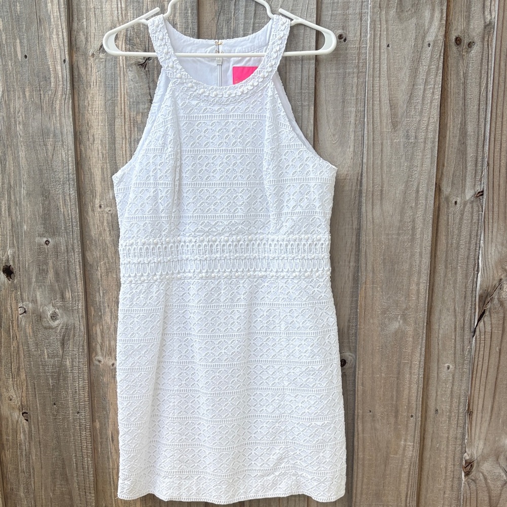 Lilly Pulitzer White Cot.Dress 14- excellent condition.  Has been dry cleaned.